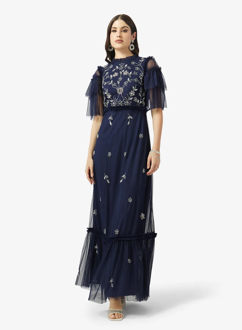 Embellished Flared Sleeve Maxi Dress